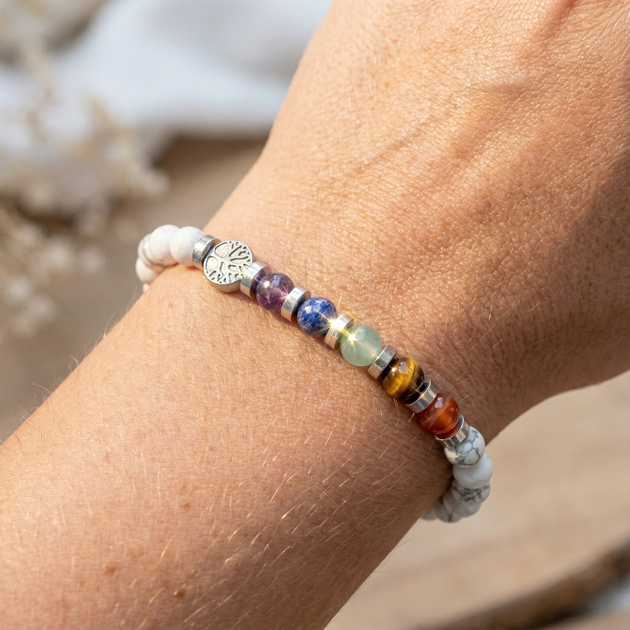 Bracelet unique - 7 chakras et arbre de vie