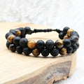 Bracelet "Confiance, Force & Reconstruction" en Oeil de Tigre, Pierre de Lave & Agate Noire - Homme