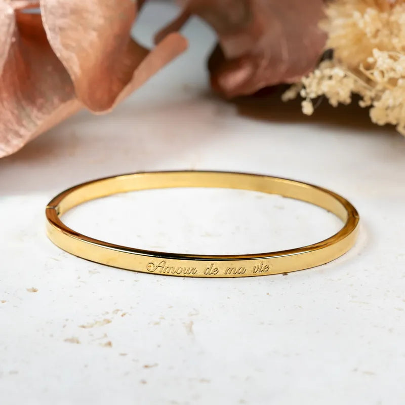 Bracelet "Amour de ma vie", fête des mères en acier inoxydable doré