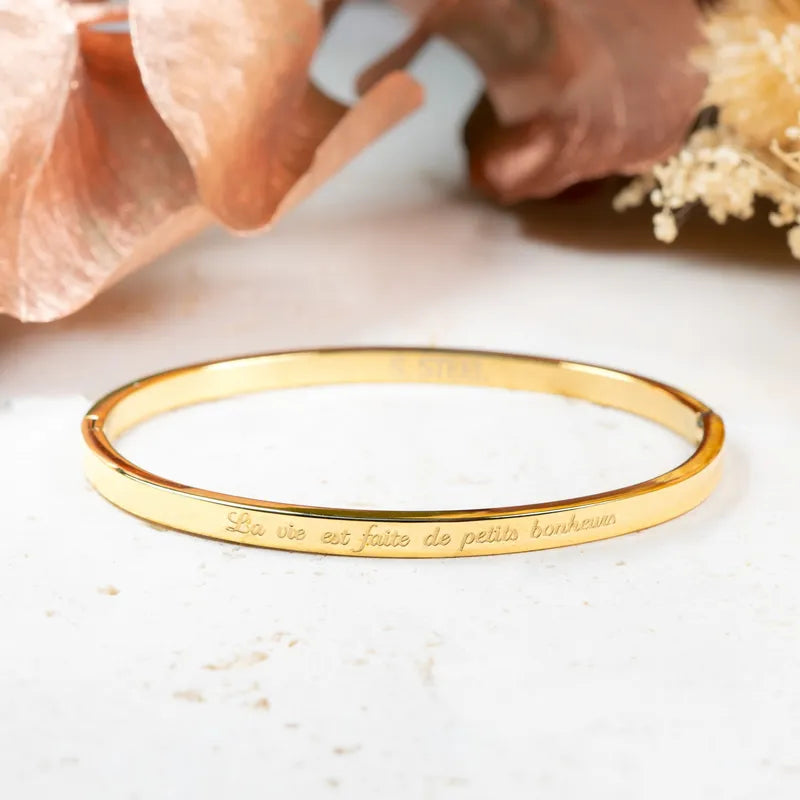 Bracelet "La vie est faite de petits bonheurs", fête des mères en acier inoxydable Doré