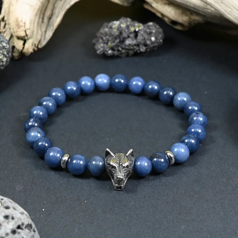 Bracelet Homme Dumortiérite - Clarté, Détermination & Esprit de Meute Loup