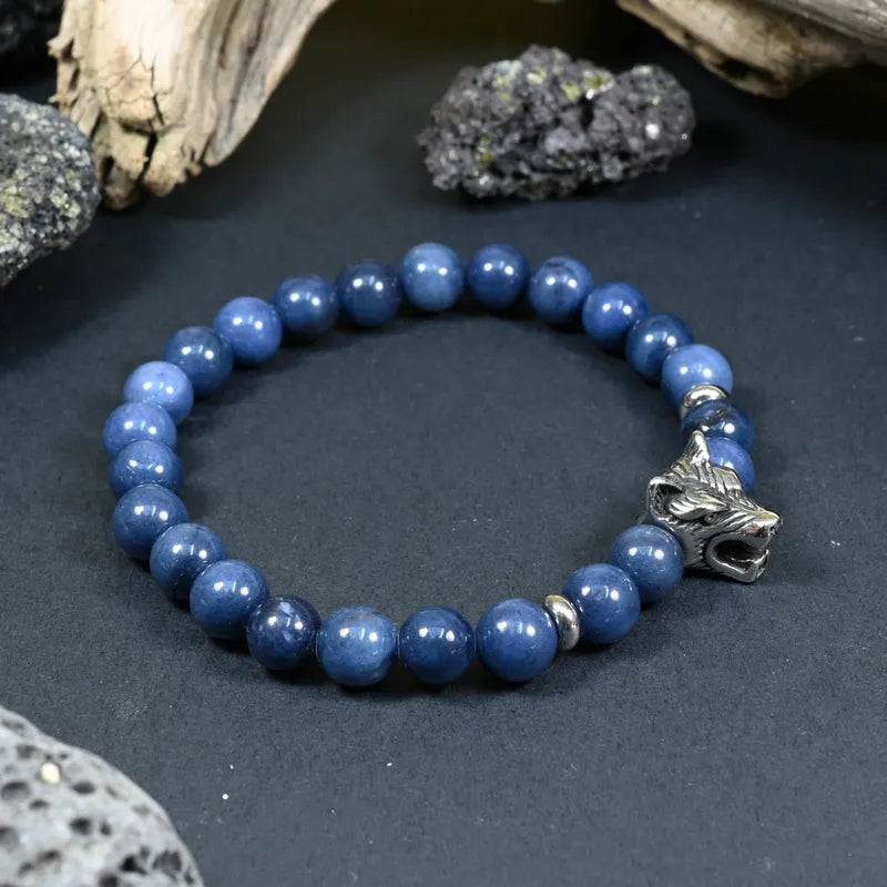 Bracelet Homme Dumortiérite - Clarté, Détermination & Esprit de Meute Loup
