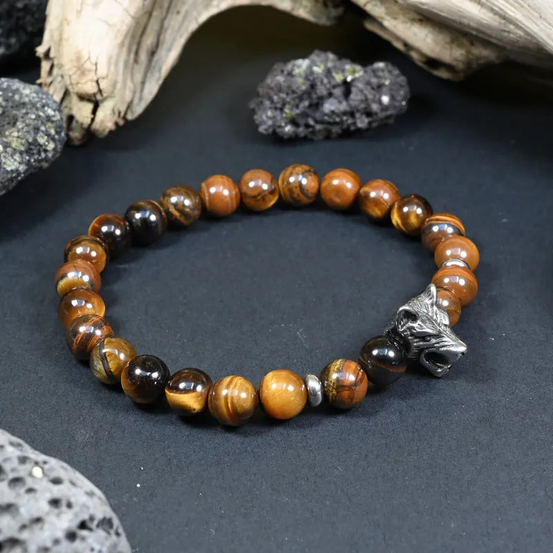 Bracelet Homme Oeil de Tigre - Courage, Instinct & Protection Loup