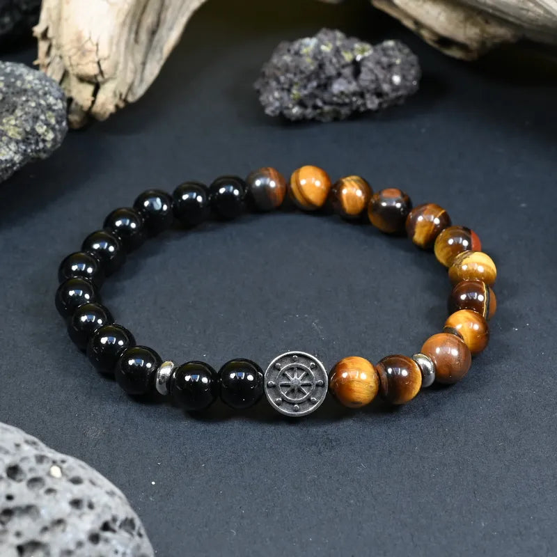 Bracelet Homme Onyx et Oeil de Tigre - Protection et Maîtrise Marin
