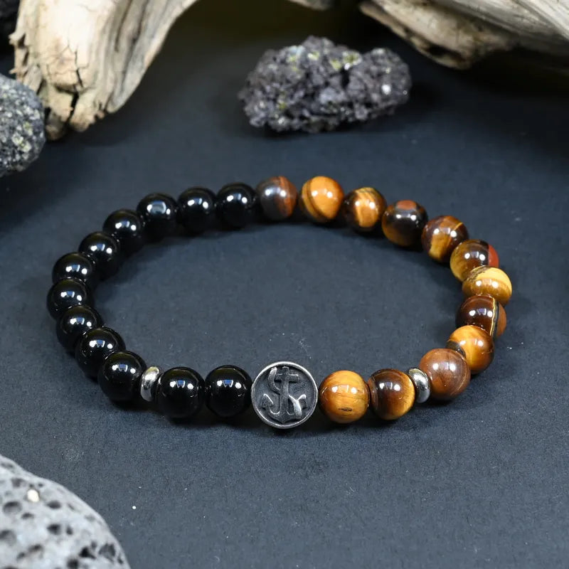 Bracelet Homme Onyx et Oeil de Tigre - Protection et Maîtrise Marin