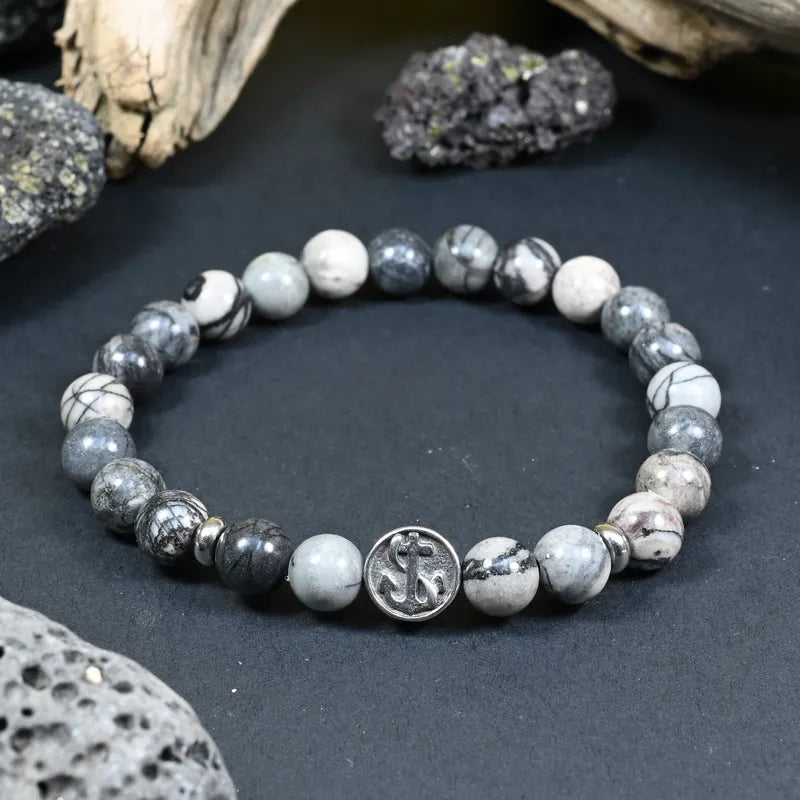 Bracelet Homme Jaspe Gris - Stabilité et Maîtrise Marin