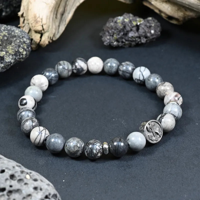 Bracelet Homme Jaspe Gris - Stabilité et Maîtrise Marin