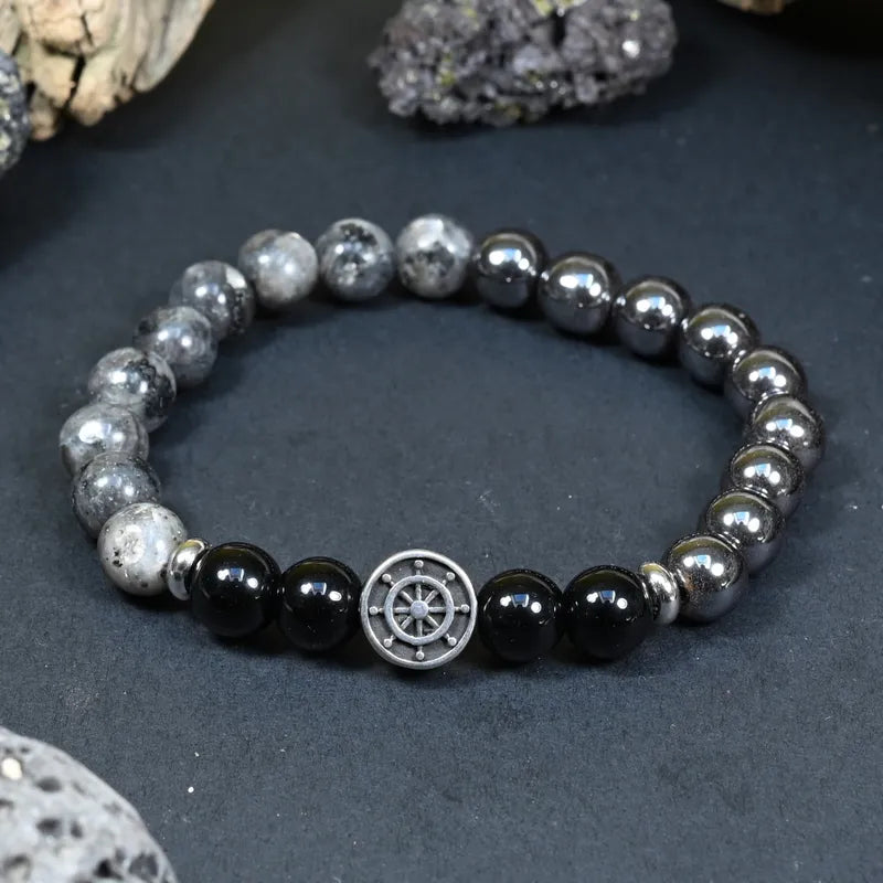 Bracelet Homme Larvikite, Hématite, Onyx - Maîtrise, Protection et Ancrage Marin