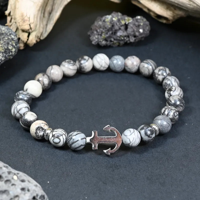 Bracelet Homme Jaspe Gris - Stabilité & Confiance Ancre