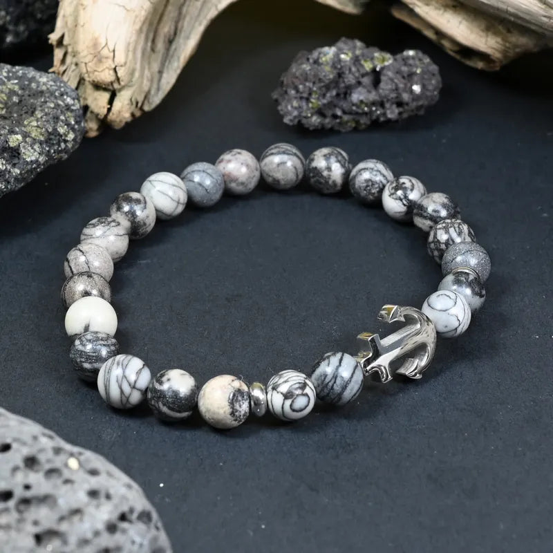 Bracelet Homme Jaspe Gris - Stabilité & Confiance Ancre