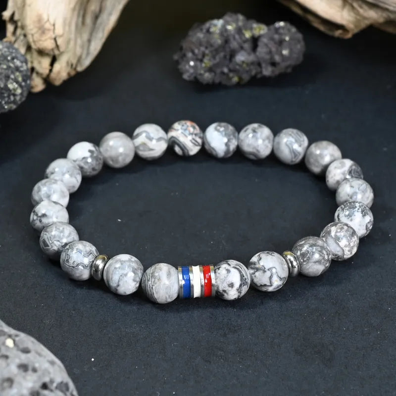 Bracelet Homme Jaspe Gris - Calme et Force Intérieure France