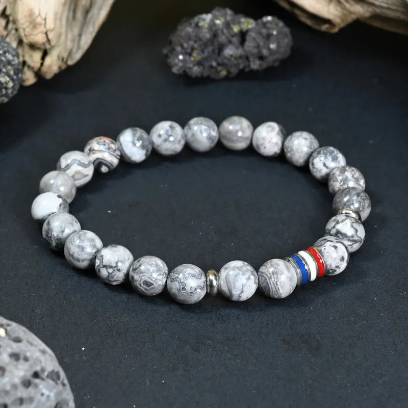 Bracelet Homme Jaspe Gris - Calme et Force Intérieure France