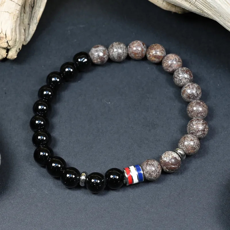 Bracelet Homme Jaspe Gris & Onyx - Stabilité, Maîtrise & Identité France