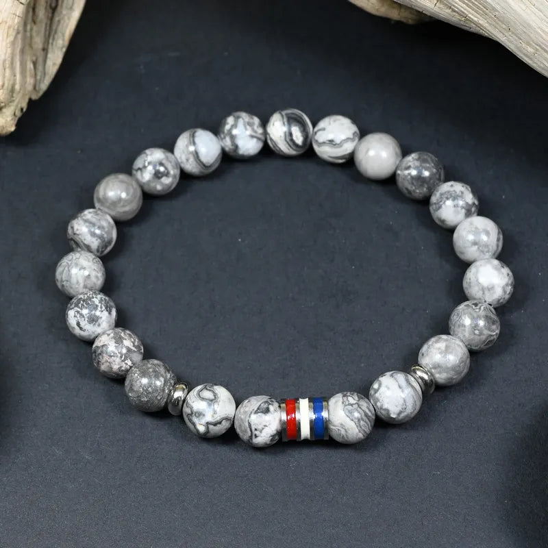 Bracelet Homme Jaspe Gris - Calme et Force Intérieure France