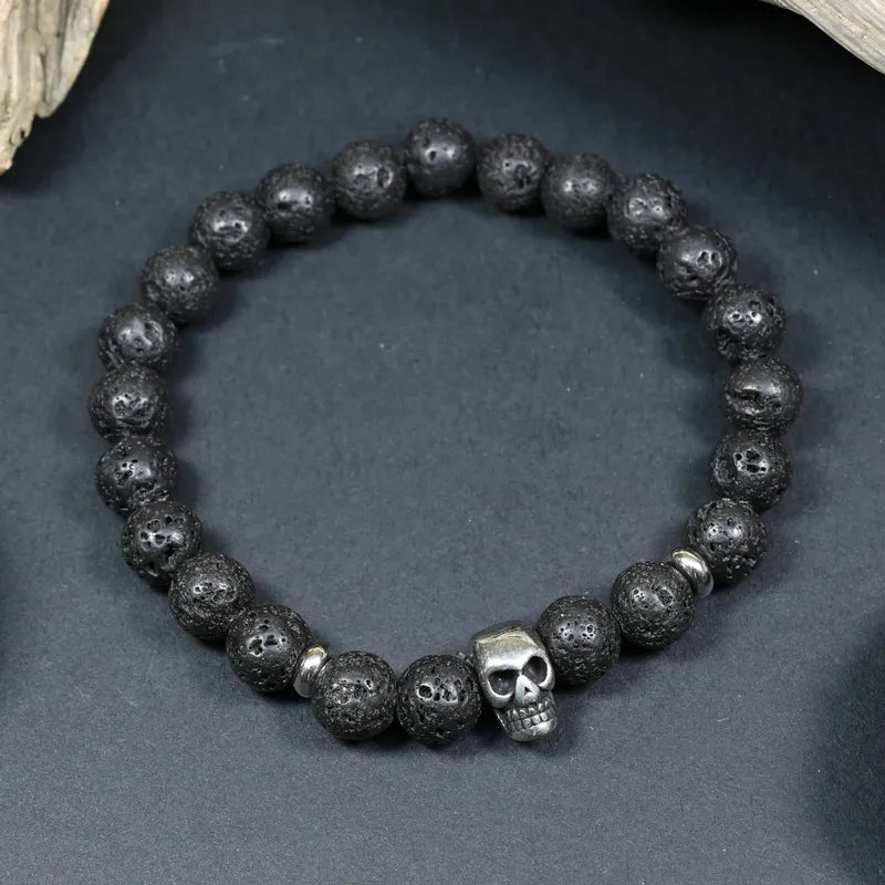 Bracelet Homme Pierre de Lave - Force, Résilience & Transformation Tête de Mort