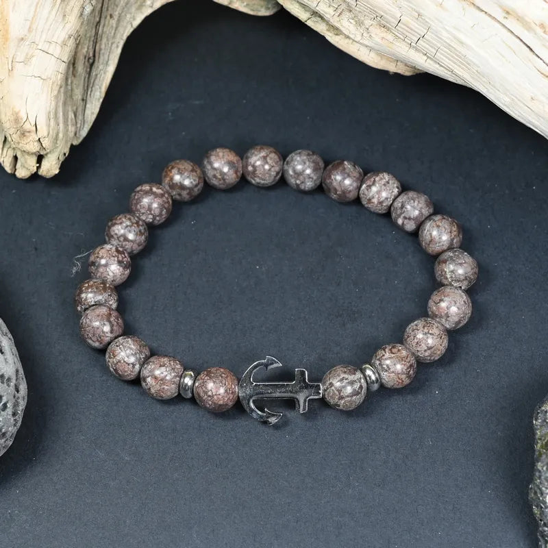 Bracelet Homme Jaspe Léopard - Courage et Stabilité Ancre