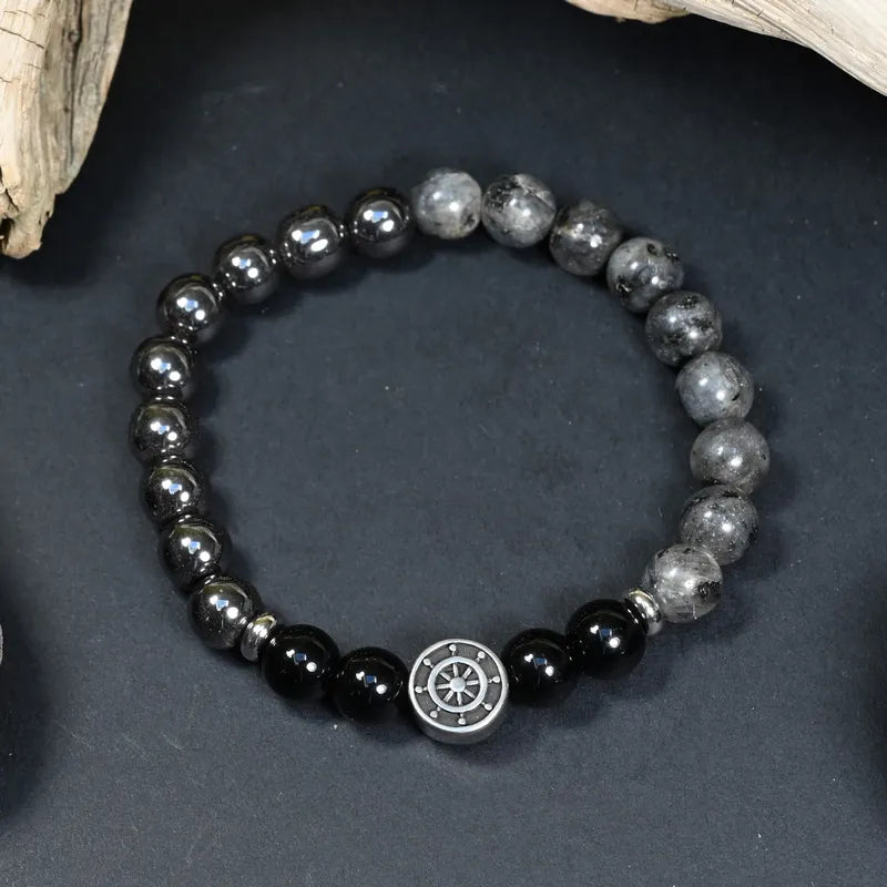 Bracelet Homme Larvikite, Hématite, Onyx - Maîtrise, Protection et Ancrage Marin