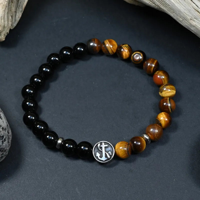 Bracelet Homme Onyx et Oeil de Tigre - Protection et Maîtrise Marin