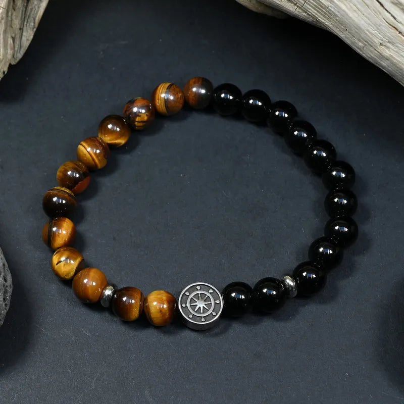 Bracelet Homme Onyx et Oeil de Tigre - Protection et Maîtrise Marin