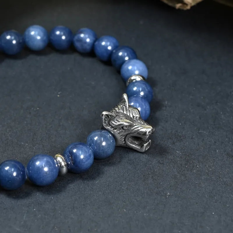 Bracelet Homme Dumortiérite - Clarté, Détermination & Esprit de Meute Loup