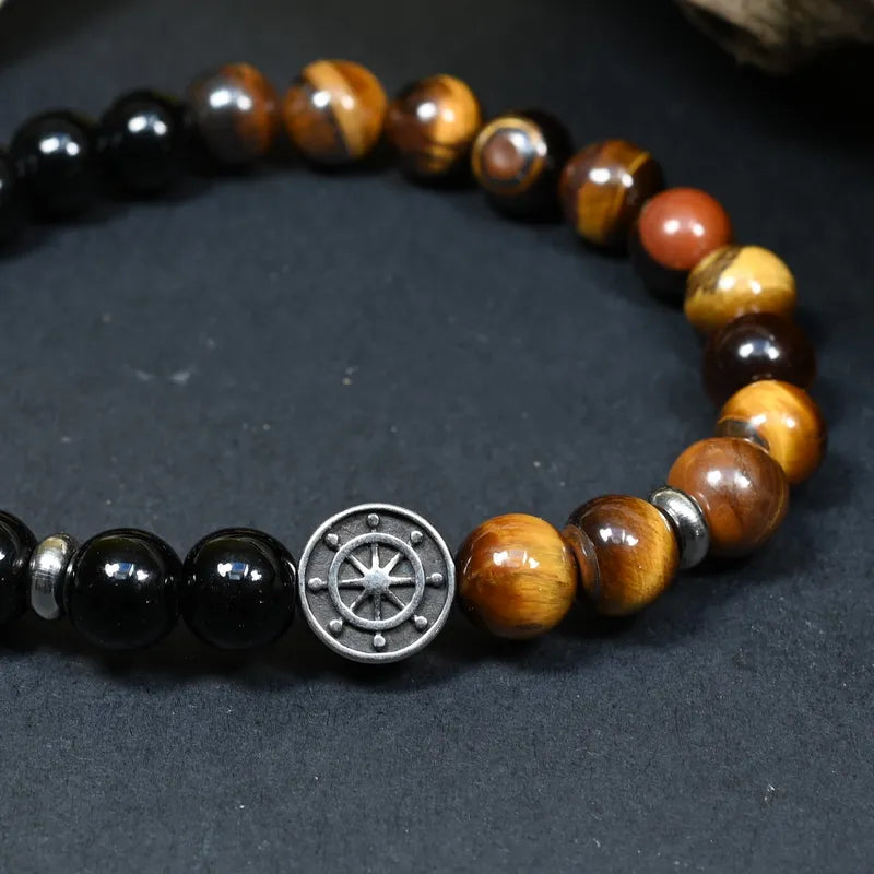 Bracelet Homme Onyx et Oeil de Tigre - Protection et Maîtrise Marin