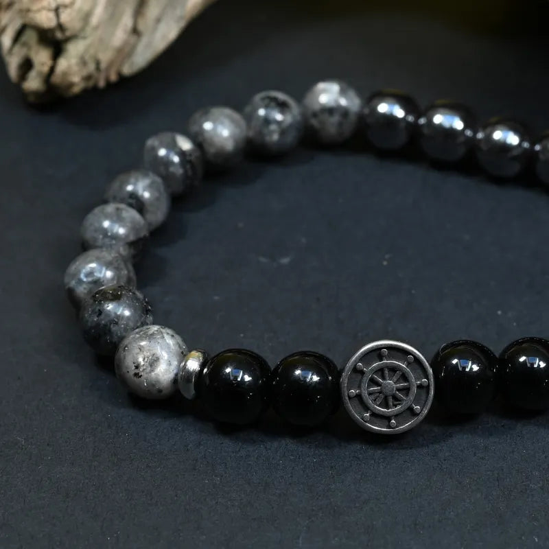 Bracelet Homme Larvikite, Hématite, Onyx - Maîtrise, Protection et Ancrage Marin