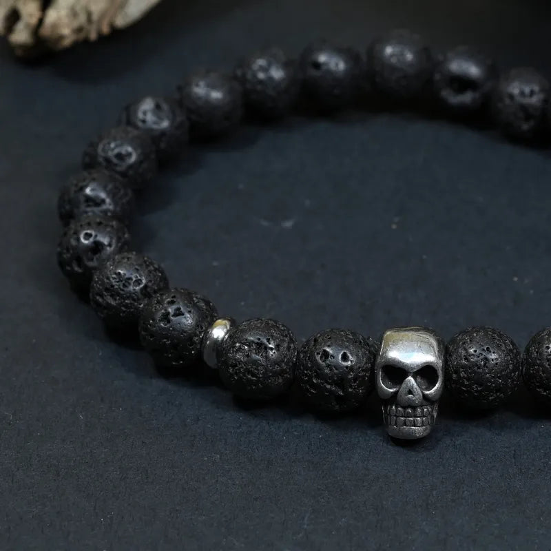 Bracelet Homme Pierre de Lave - Force, Résilience & Transformation Tête de Mort