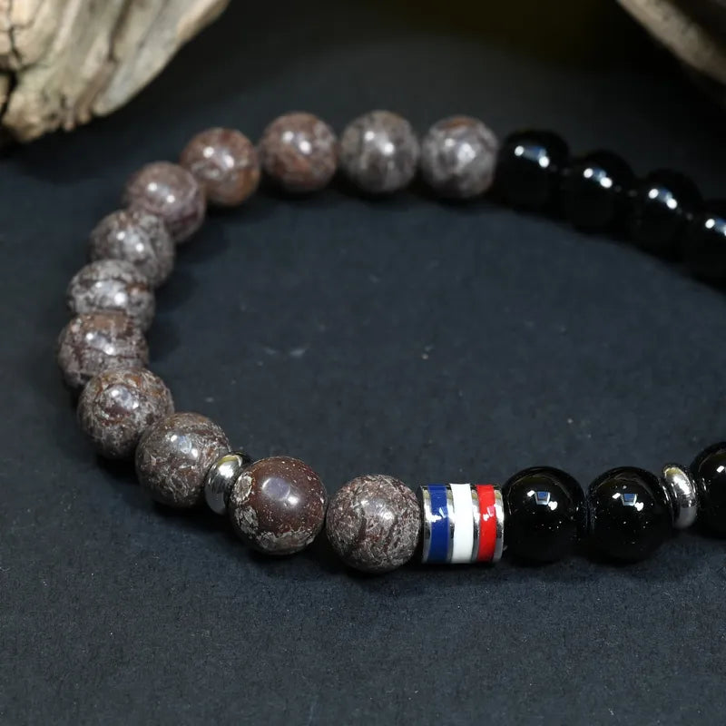 Bracelet Homme Jaspe Gris & Onyx - Stabilité, Maîtrise & Identité France