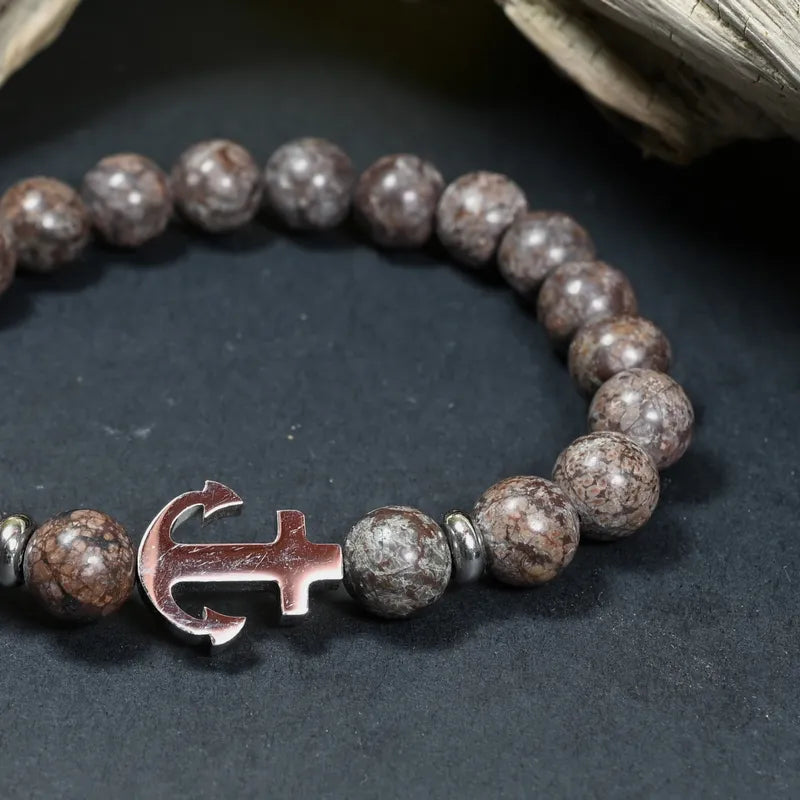 Bracelet Homme Jaspe Léopard - Courage et Stabilité Ancre