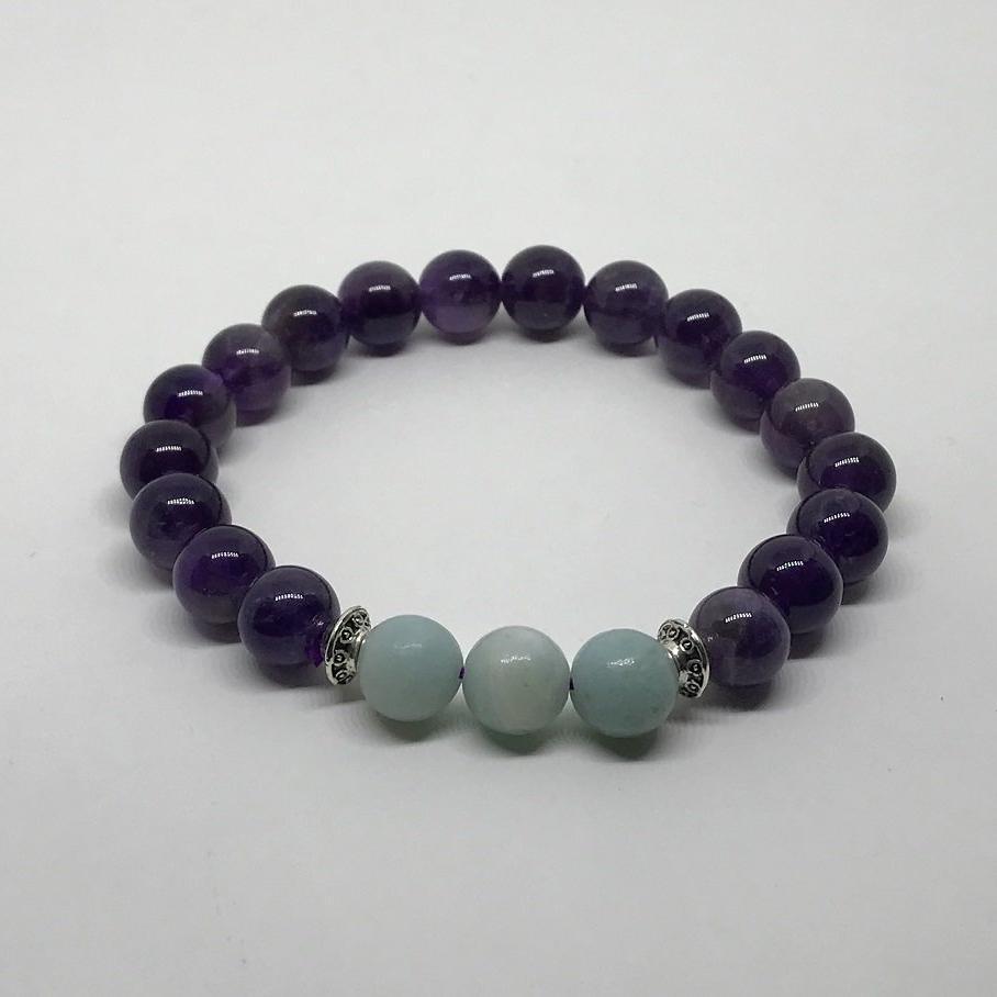 Bracelet "Apaisement & Sagesse" en Amazonite & Améthyste - Les Pierres du Bien-Être