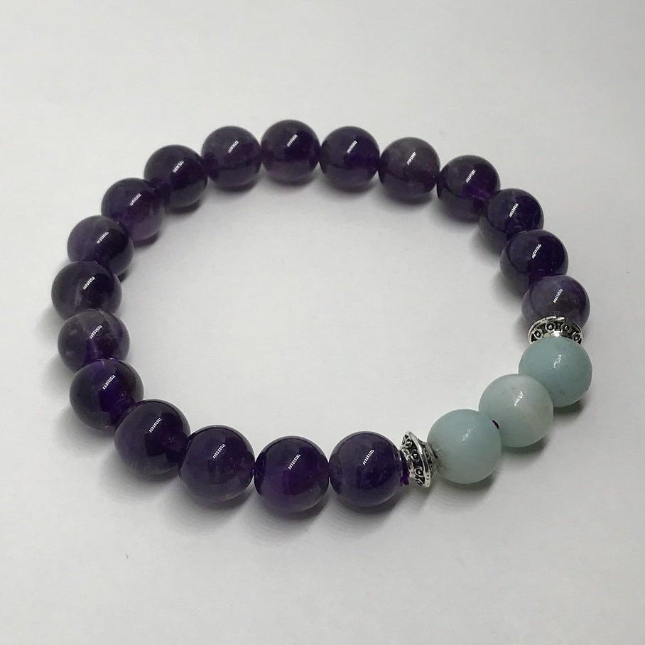 Bracelet "Apaisement & Sagesse" en Amazonite & Améthyste - Les Pierres du Bien-Être