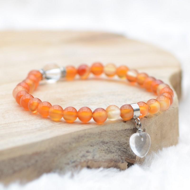 Bracelet "Ancrage Doux" en Cornaline (Coeur en Quartz) - lespierresdubienetre