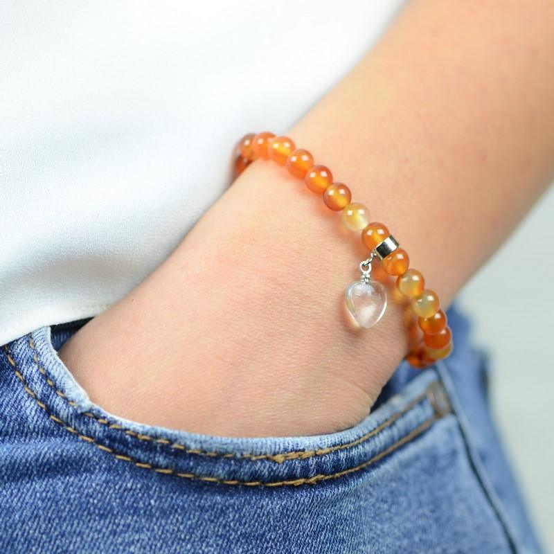 Bracelet "Ancrage Doux" en Cornaline (Coeur en Quartz) - lespierresdubienetre