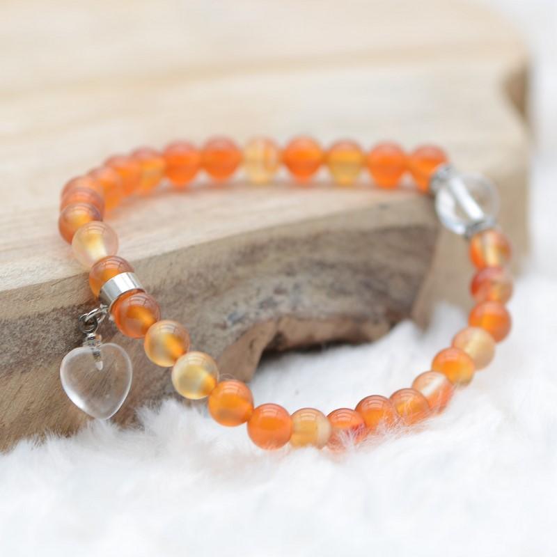 Bracelet "Ancrage Doux" en Cornaline (Coeur en Quartz) - lespierresdubienetre