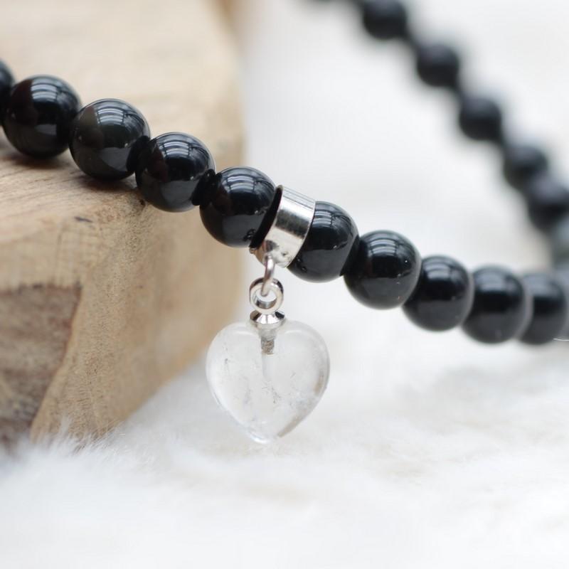Bracelet "Bouclier" en Obsidienne Œil Céleste (Cœur en Quartz) - lespierresdubienetre