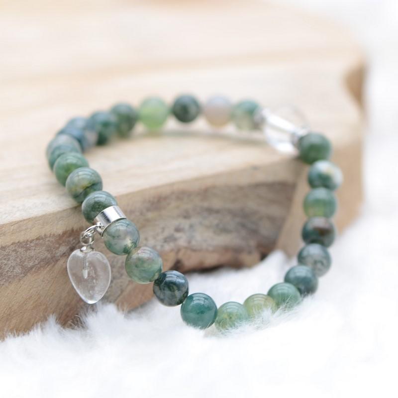 Bracelet "Courage" en Agate Mousse (Cœur en Quartz) - lespierresdubienetre
