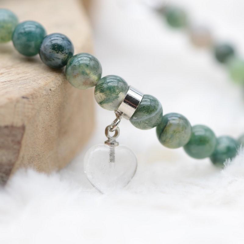 Bracelet "Courage" en Agate Mousse (Cœur en Quartz) - lespierresdubienetre