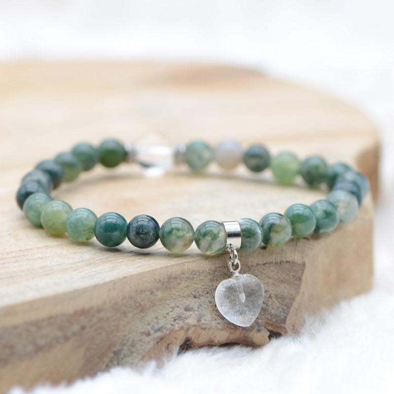 Bracelet "Courage" en Agate Mousse (Cœur en Quartz) - lespierresdubienetre