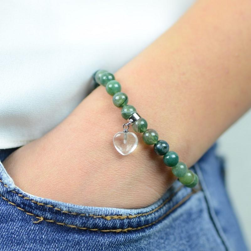 Bracelet "Courage" en Agate Mousse (Cœur en Quartz) - lespierresdubienetre
