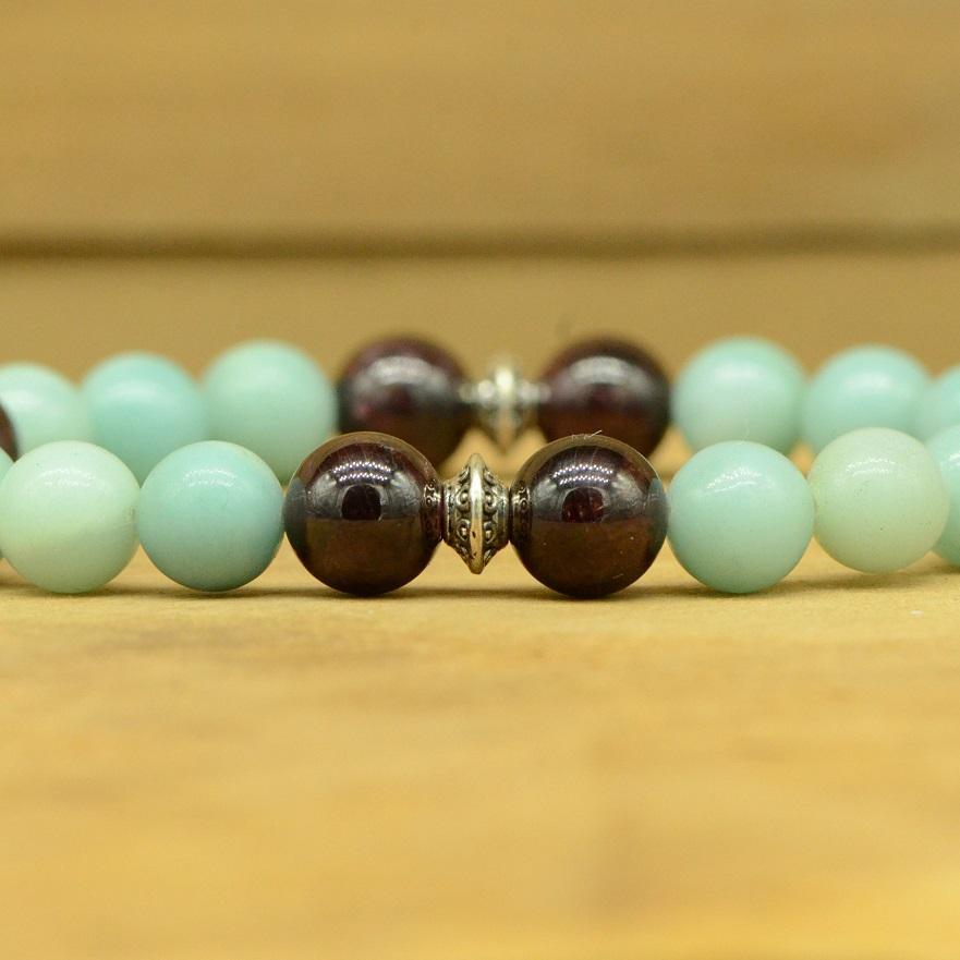 Bracelet "Energie Positive" en Amazonite & Grenat - lespierresdubienetre