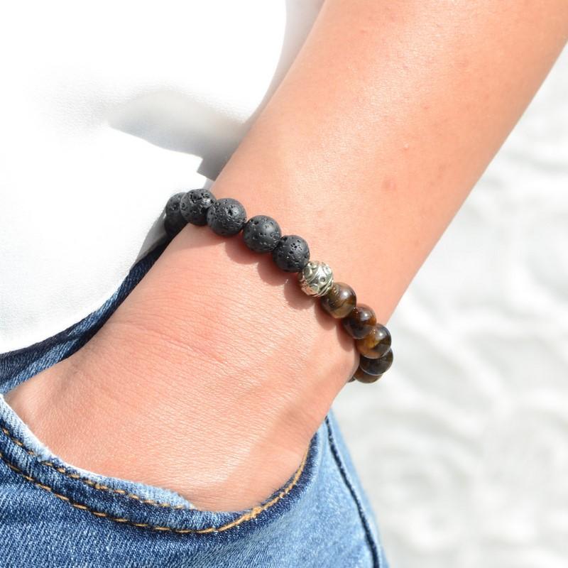 Bracelet "Protection et Confiance" Wing Chun en Oeil-de-Tigre & Pierre de Lave - lespierresdubienetre