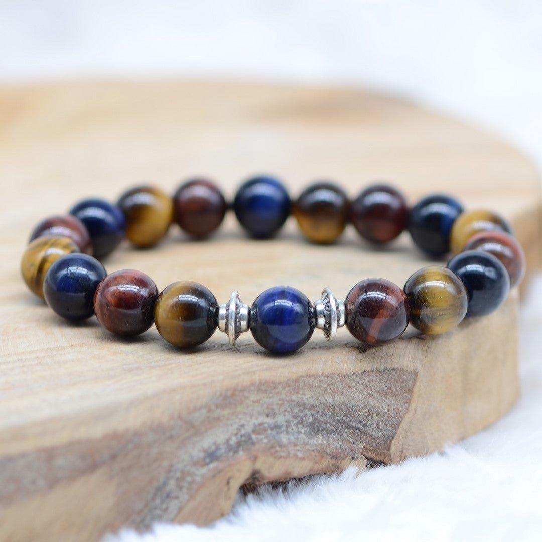 Bracelet "Protection Multicolor" en Oeil-de-Tigre Brun/Rouge/Bleu - lespierresdubienetre