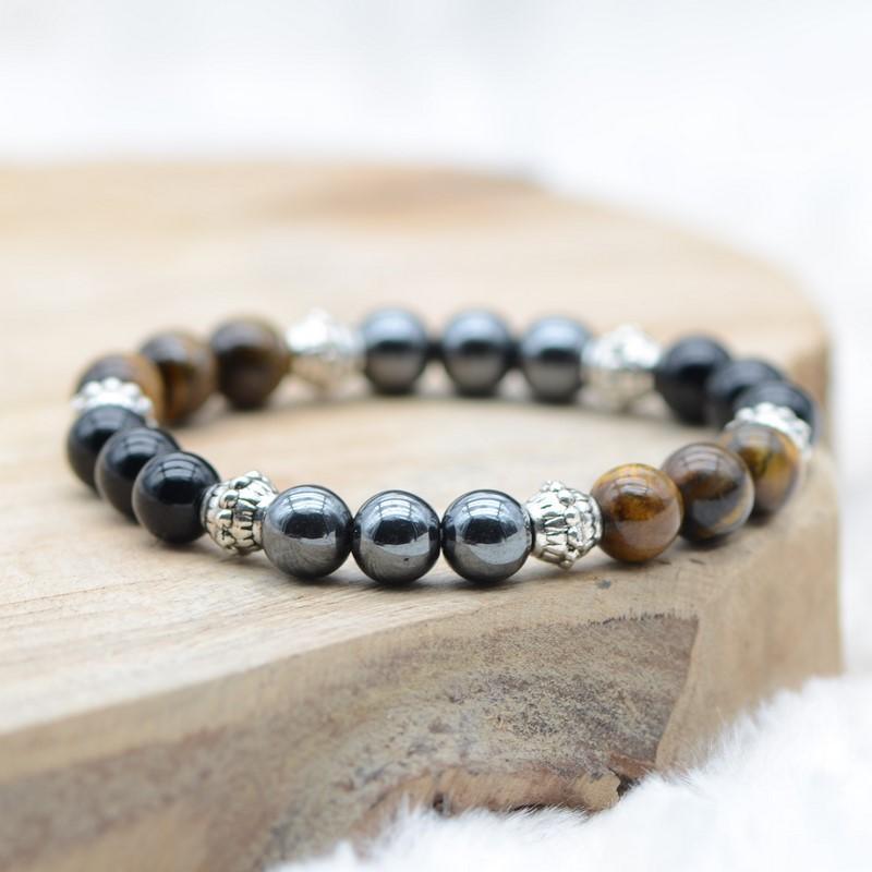 Bracelet "Protection Triple" en Hematite, Oeil-de-Tigre et Obsidienne - lespierresdubienetre