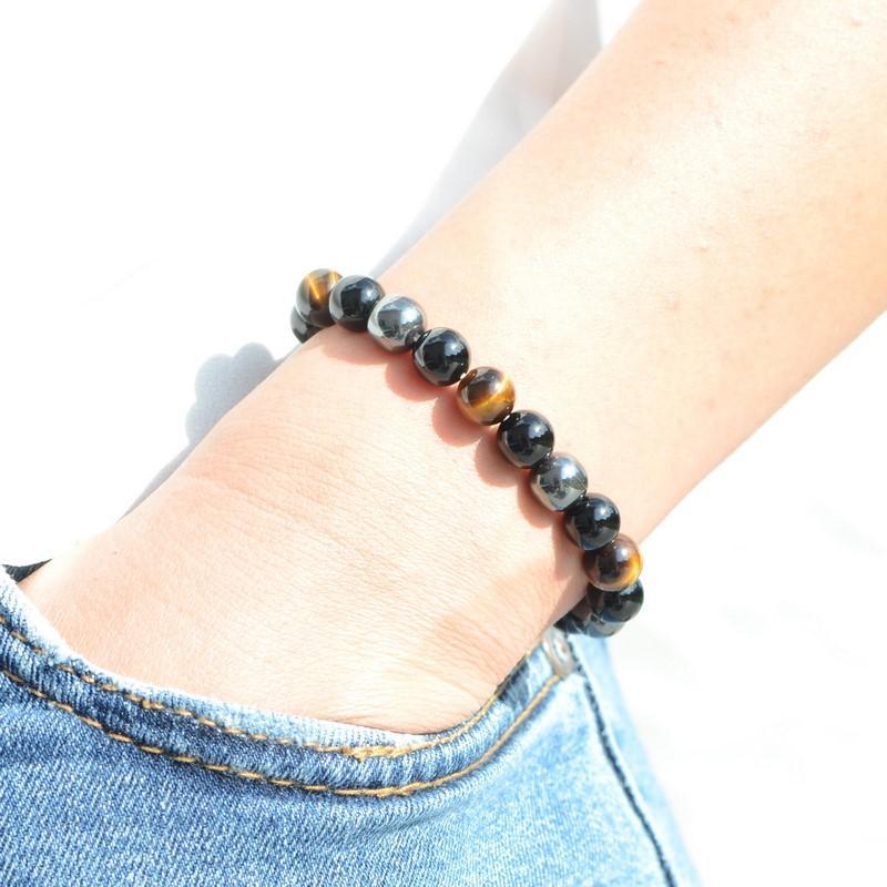 Bracelet "Protection Triple" en Hematite, Oeil-de-Tigre et Obsidienne - lespierresdubienetre