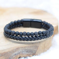 Bracelet "Reconstruction & Force" en Pierre de Lave & Agate Noire Tressé Homme