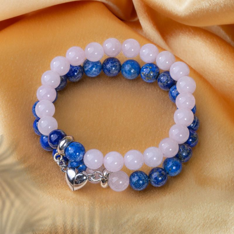 Bracelet "Couple" en Quartz Rose et Lapis Lazuli - Aimant