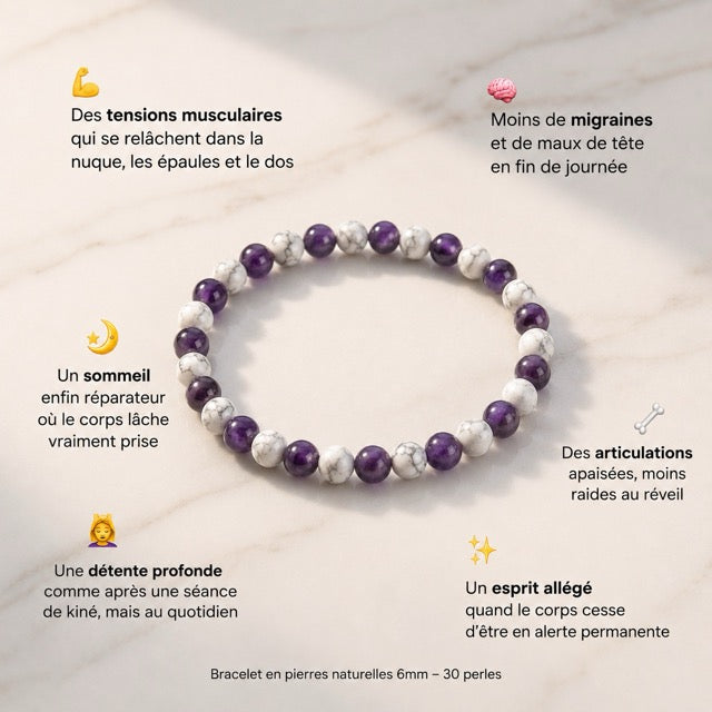 Bracelet "Anti-douleurs" en Howlite & Améthyste
