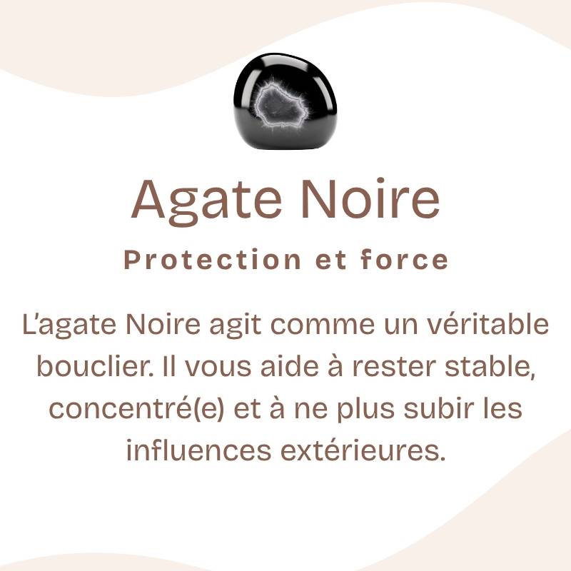 Bracelet "Force Mentale" en Agate Noire (Cœur en Quartz)