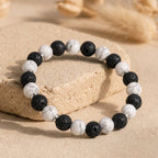 Bracelet "Anti-stress et force" en Howlite & Pierre de Lave