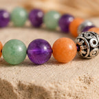 Bracelet "Sagesse, Anti-stress et Tranquillité" en Améthyste, Jade et Aventurine Orange